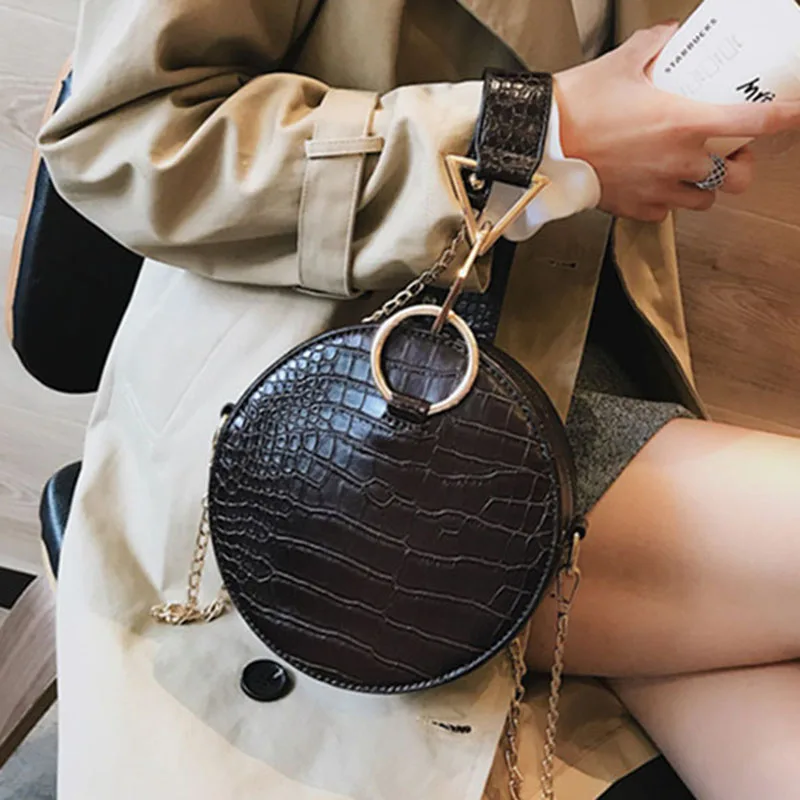  Crocodile Leather Round Bag Women Shoulder Bags Crossbody Bags for Women 2019 Evening Wrist Bag Cir - 32962523518