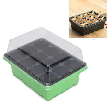 

12 Holes Plastic Nursery Pots Planting Seed Tray Kit Garden and with Plant Box Supplies Base Dome Gardening Germination Box W9L8