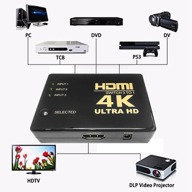 1080P HDMI видео коммутатор 4K x 2K сплиттер 3 входа 1 выход переключатель для DVD TV