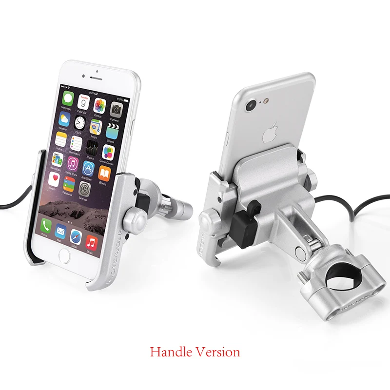 Мотоцикл мобильный телефон usb зарядка держатель подставка металлический алюминиевый сплав мотоцикл скутер мото зеркало заднего вида держатель телефона - Тип штекера: Silver Handle