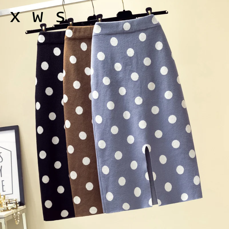 Elastic Band Women Skirts Autumn Winter Warm Knitted pencil Skirt Ribbed Ribbed Mid-Long Skirt Black sexy sweater skirt