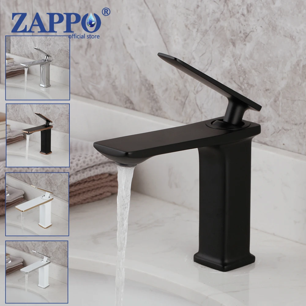 ZAPPO New Bathroom  Basin Faucet Brass Chrome Black Sink Faucets Hot Cold Water Mixer Tap Vanity Deck Mounted Single Handle