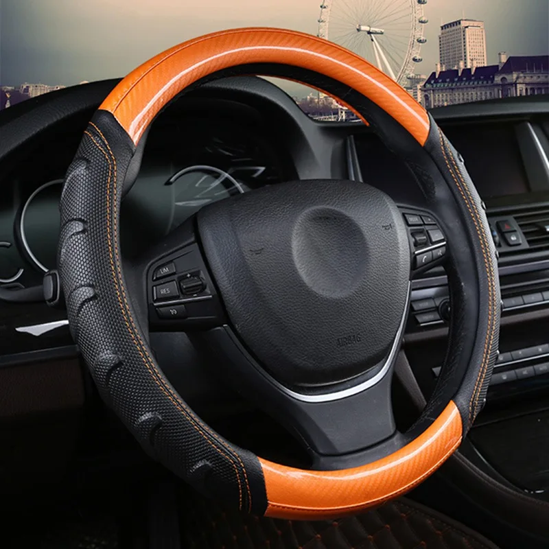 CAR7058OR Чехол рулевого колеса автомобиля кожаные чехлы для руля Универсальный подходит для 38 см рулевого колеса автомобиля Стайлинг - Название цвета: CAR7058OR