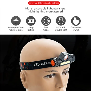 

LED Headlamp COB Work Light Magnet Headlight Built-In 18650 Battery Suit For Fishing, Camping, Biking Equipment Head Torch Light