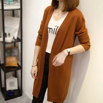 

Autumn And Winter Loose Casual Sweater For Women Cardigan Knitted Long Sleeve Cardigan Coat Long Solid Color Sweater