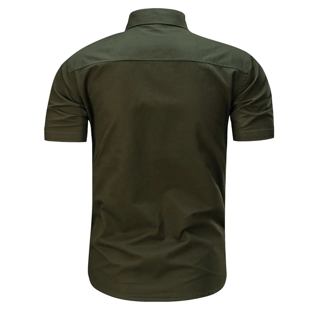 Vogue Camisa Masculina мужская рубашка Повседневная модная Военная однотонная хлопковая Свободная рубашка с коротким рукавом топы