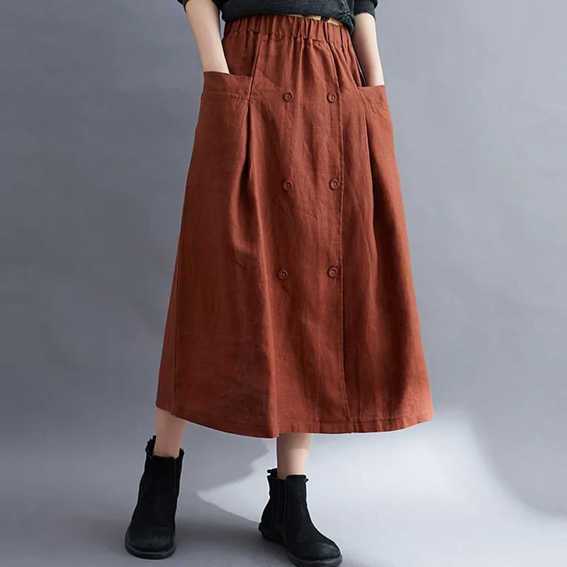 Women Cotton Linen Long Skirts New 2020 Simple Style Vintage Solid ...