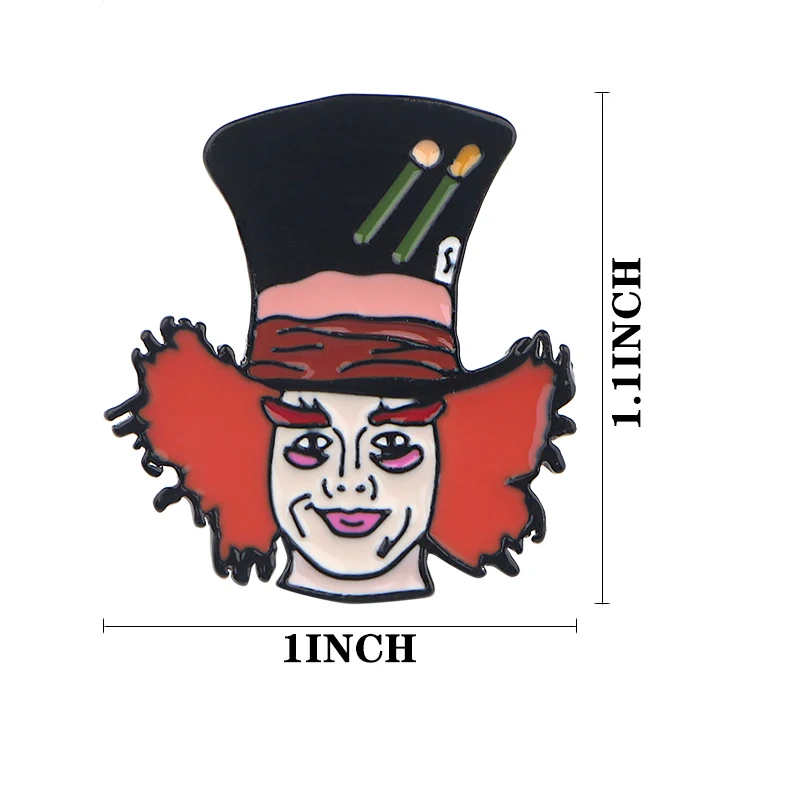 K1147 Mad Hatter Alice булавки эмалированные булавки броши мультфильм креативная металлическая брошь булавки Джинсовая Шляпа значок воротник ювелирные изделия 1 шт