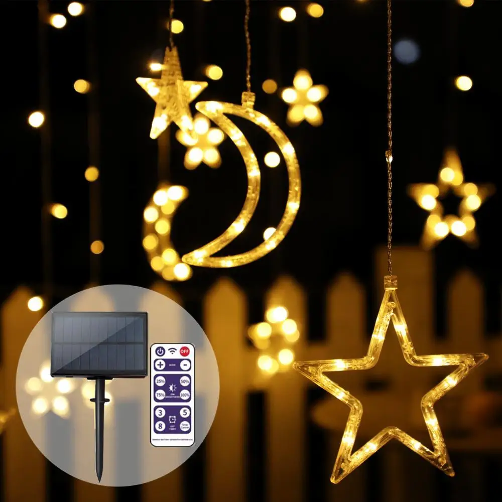 New Solar Lights Garden Fairy Christmas Garland LED String Lights With Remote Control Curtain Solar Light Moon Star Lamp