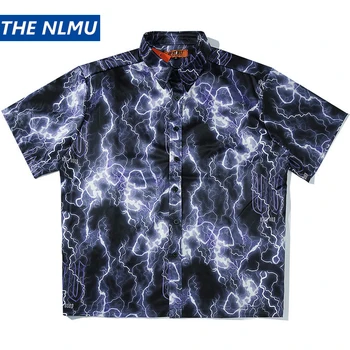 

2020 Summer Shirt Lightning Streetwear Men Harajuku Oversize Shirt Hip Hop Loose Beach Shirt Hawaiian Short Sleeve Male HT128