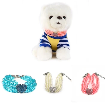 

Dog Necklace Pet Puppy Dog Cat Pearl Jewelry Decorative Collar Pet Accessories Love Pendant For Small Dogs Cats Supply 4