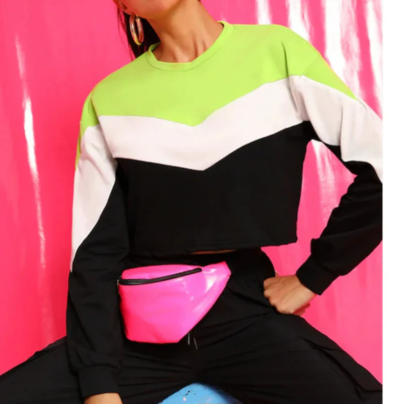 

Women Pullover Sweatshirt Streetwear Hoody White Patchwork Sweatshirt Cropped Tops O-Neck Harajuku Outfits Casual Tops For Women