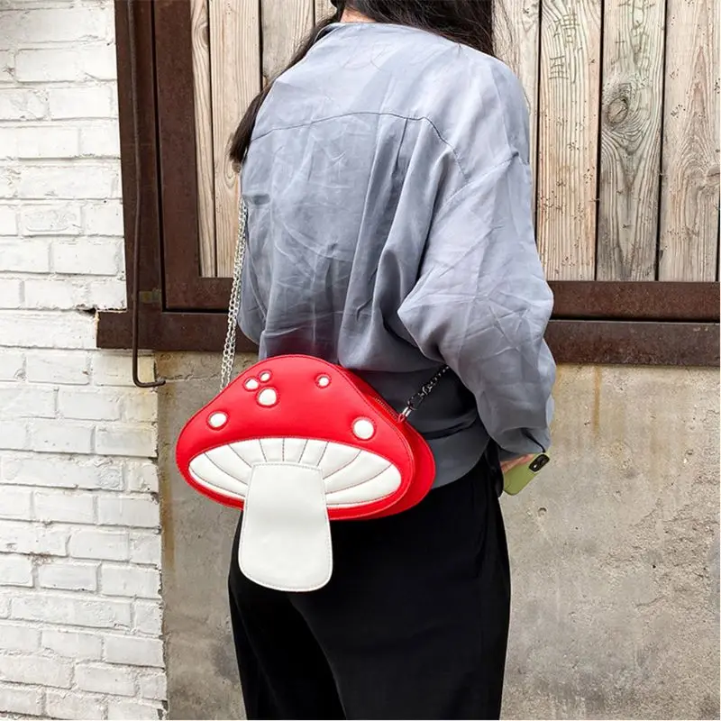 Women Girl Mushroom Shape PU Leather Handbag Chain Shoulder Messenger Crossbody Bag Satchel Tote Purse 4