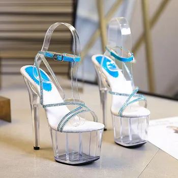 

Big Size 17CM High Heels transparent Sandals Summer Sexy Open Toe Party Dress Platform Gladiator Women Pole Dance Shoes LH5-18