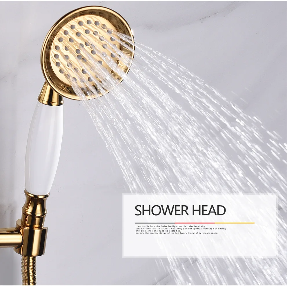 Gold handheld shower head brass bathroom water saving ABS support gold pluming hose | Обустройство дома