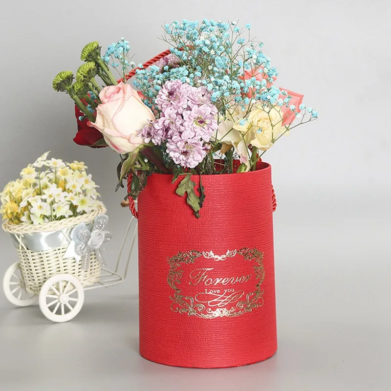 

Special Paper Romantic Round Flower Box With Rope Candy Flower Gift Box Portable Small Gift Box Festive Party Supplies