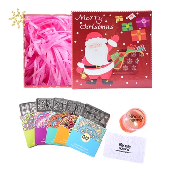 

Xmas Gift 3Pcs Shimmer Lipstick With Matte Lipstick Kit & 5Pcs Nail Art Stamping Plates And Stamper Scraper Set K510