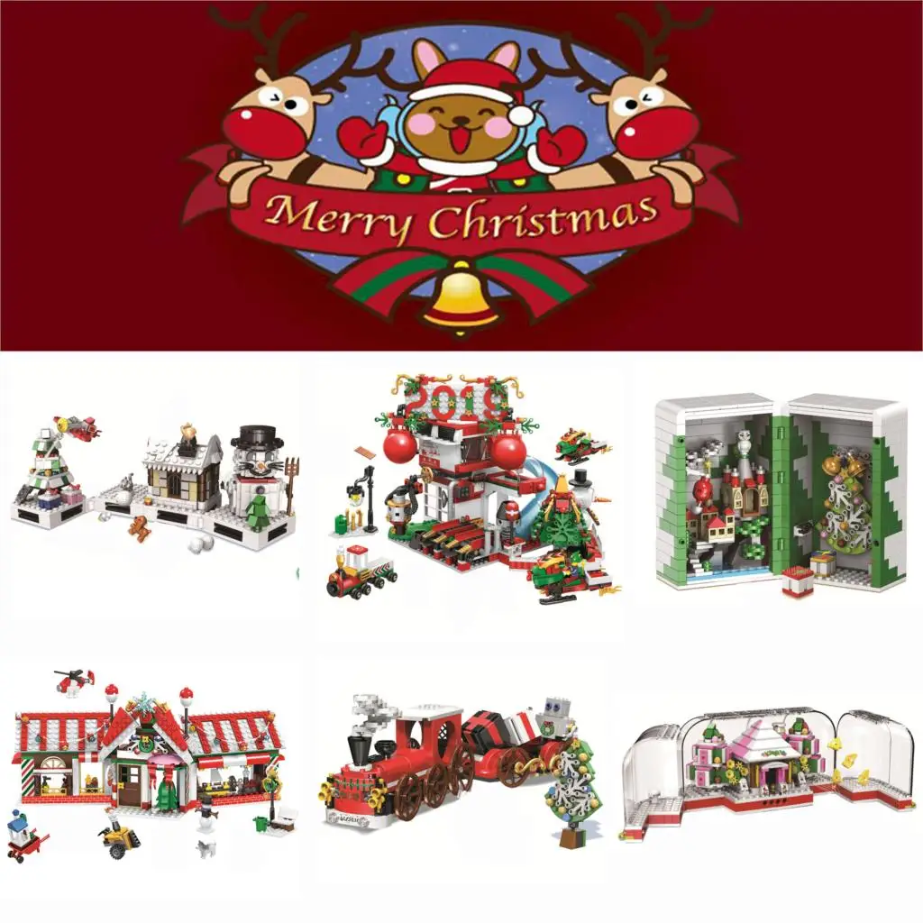 

Christmas Series City Creator Santa Claus Train Christmas Night Building Blocks DIY Toy For Kid Friends Compatible With Figures