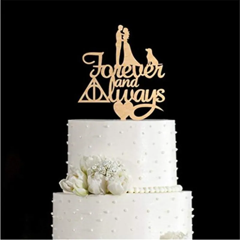 

Chic Wedding Cake Topper Forever And Always Couple Silhouette With Dog Personalized Cake Topper for Wedding Decoration