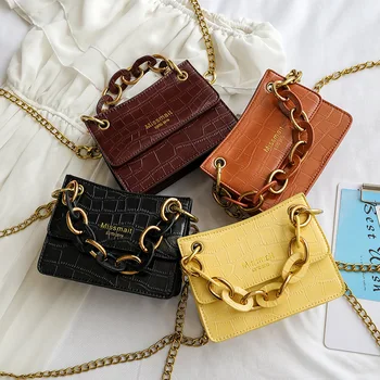 

Fashion Simple Female Small Square Bag Quality PU Leather Stone Pattern Women's Handbag and Clutch Chain Shoulder Messenger Bags