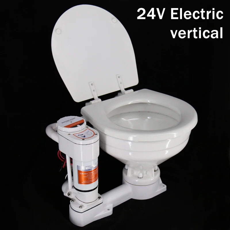 Морская яхта RV унитаз кемпинг автомобиля парусного судна, специальный ручной Электрический Туалет Бортовая Керамика Туалет 12V 24V - Цвет: E-vertical 24V