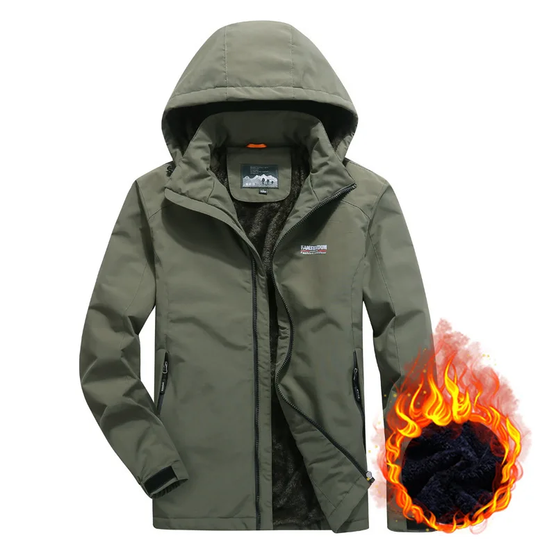 

Autumn And Winter New Style plus Velvet Quick-Dry Jacket Men's Casual Outdoor Thick Hooded Jacket Trench Coat 5329