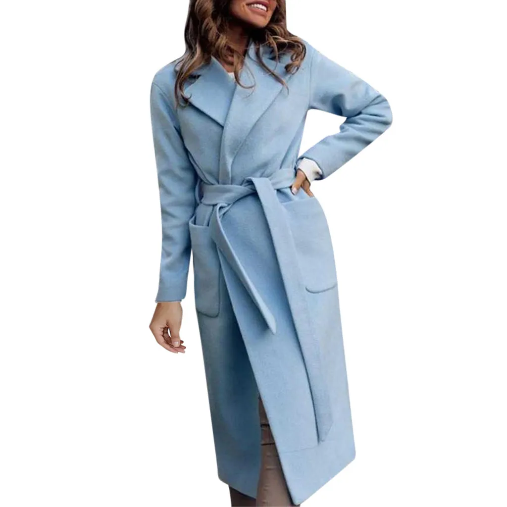 JAYCOSIN женское осенне-зимнее шерстяное пальто Верхняя одежда с длинными рукавами куртки однотонные повседневные свободные пальто с поясом casaco feminino a7