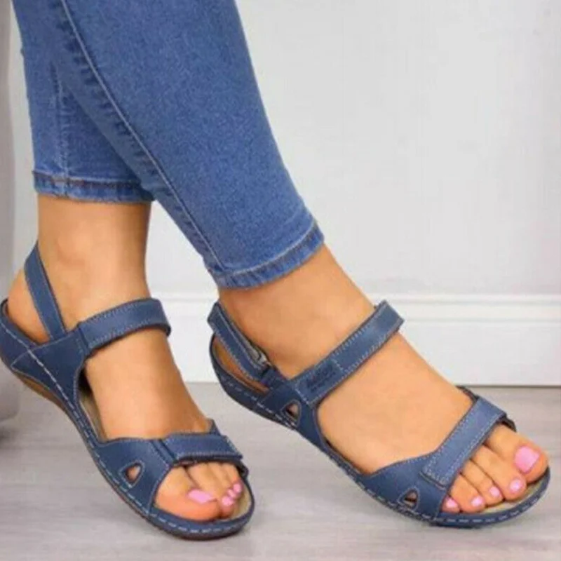 

Womens Classic Sandals Hollow PU Leather Roman Shoes 2019 New Summer Buckle Open Toe Women's Sandals Large Size Shoes LBY