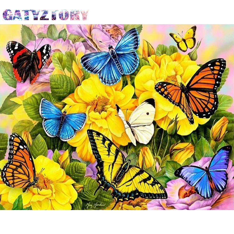 

GATYZTORY Diamond Painting Butterfly And Flower 5D Full Square Rhinestone Diamond Embroidery Mosaic Cross Stitch Home Decor