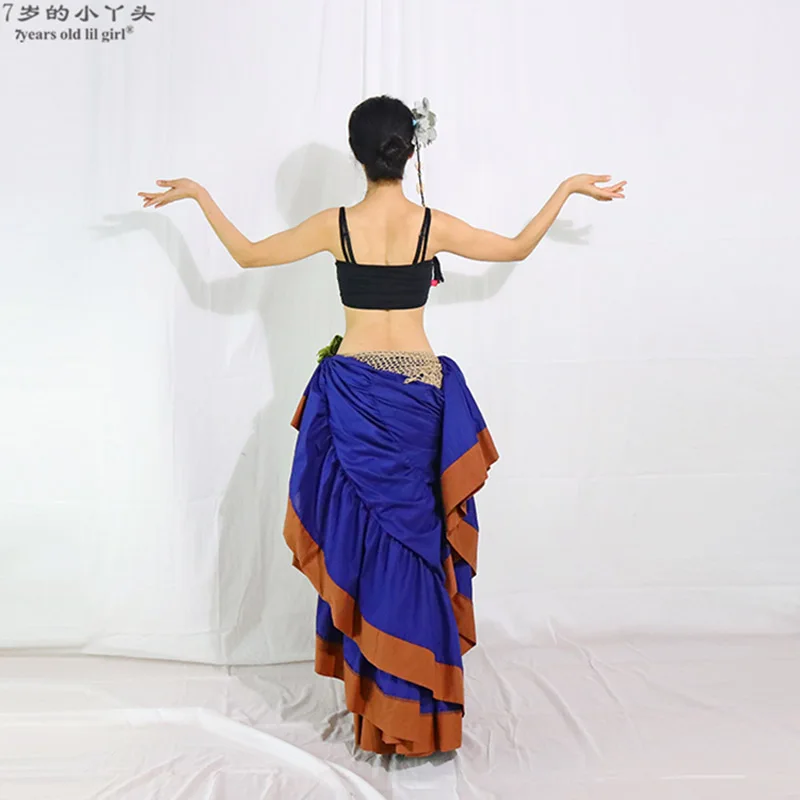 NAVY BLUE 32 Yard Skirt 5 Tiered Tribal Belly Dance Ultra Satin Gypsy Skirt ATS 