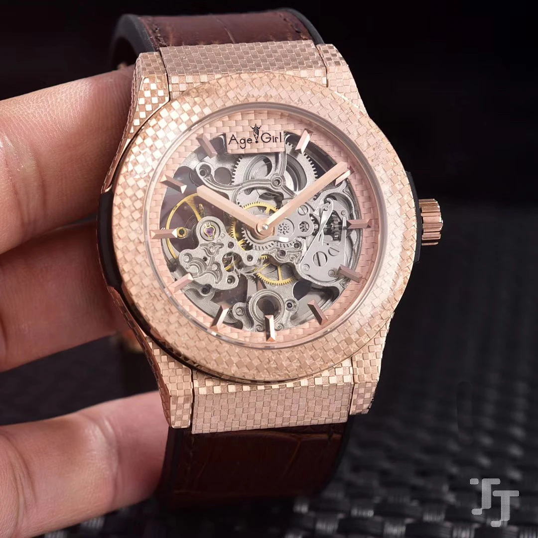 

Luxury Brand New Men Automatic Mechanical Watch Stainless Steel 904L Rose Gold Grey Black Leather Sapphire Skeleton MAX AAA+