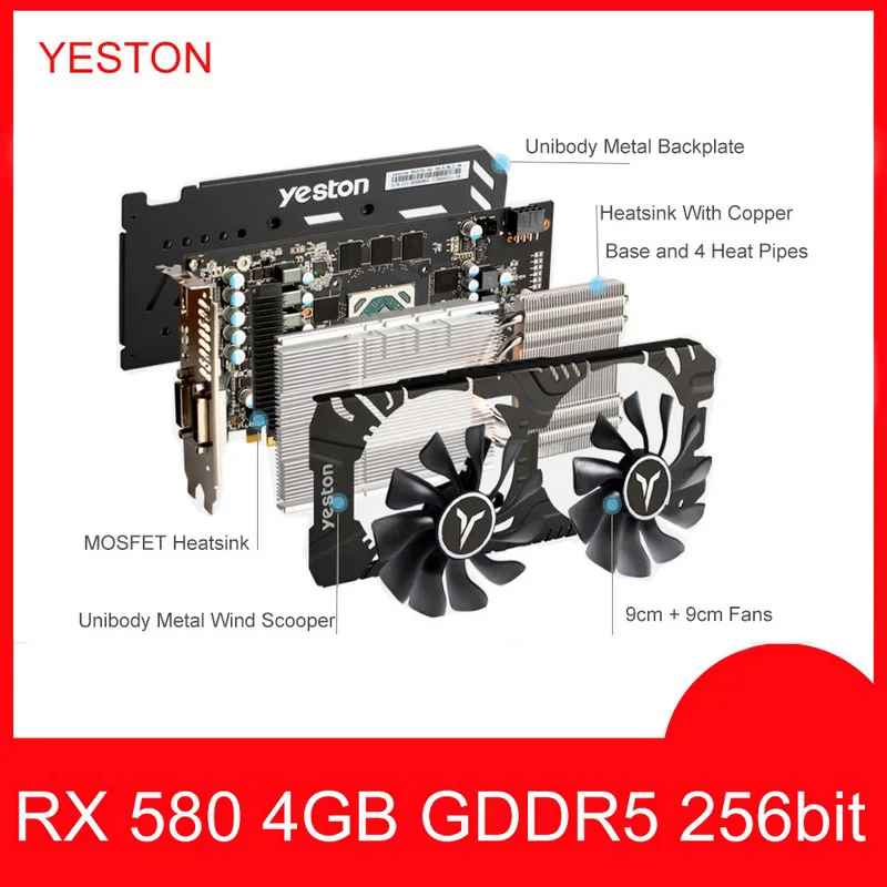  Yeston Radeon Graphics Card RX 580 GPU 8GB GDDR5 256bit Gaming Desktop computer PC Video support DV