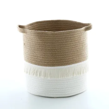 

Cotton Tassel Laundry Basket for Books Underwear Organizer Dirty Clothes Toys Container Barrel