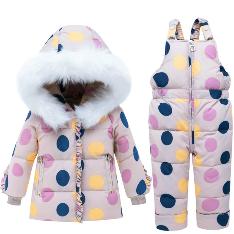 

Winter Children Clothing Sets Dot Kids Snowsuit Girls Warm Parka Down Jacket For Baby Girl Snowsuit Kids Coat With Fur Outerwear