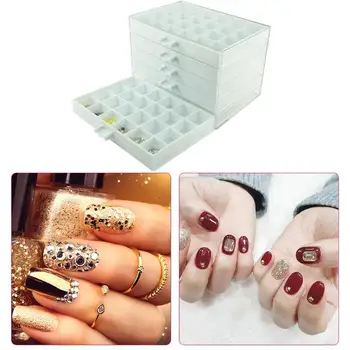 

120 Grids Transparent Nail Art Box Empty Pill Pullable Plastic Case Storage Contain Tabletop Stand Organizer