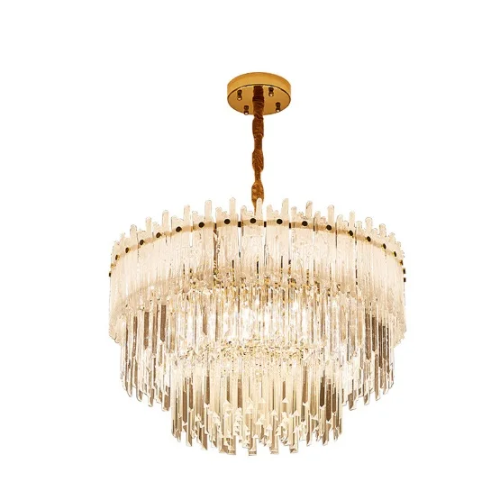 

Postmodern light luxury crystal chandelier geometric round multi-layer bedroom lighting living room chandelier