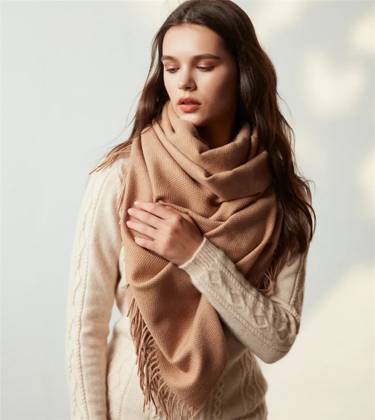 Brands Warm Cashmere Scarf Female Thick Soft Winter Poncho Brown Long Shawl Plaid Wrap For Women Tassel Stoles Lady Wool Scarfs