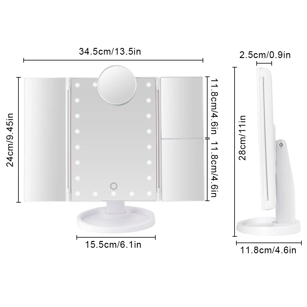 Зеркало для макияжа с сенсорным экраном 22 светодиодный светильник Vanity Mirror1X/2X/3X/10X увеличительное гибкое косметическое регулируемое двойное питание