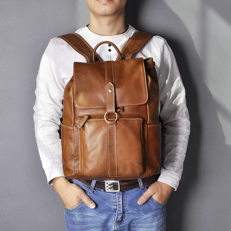 Promo  Original Quality Leather Heavy Duty Design Men Travel Casual Backpack Daypack Fashion College Schoo