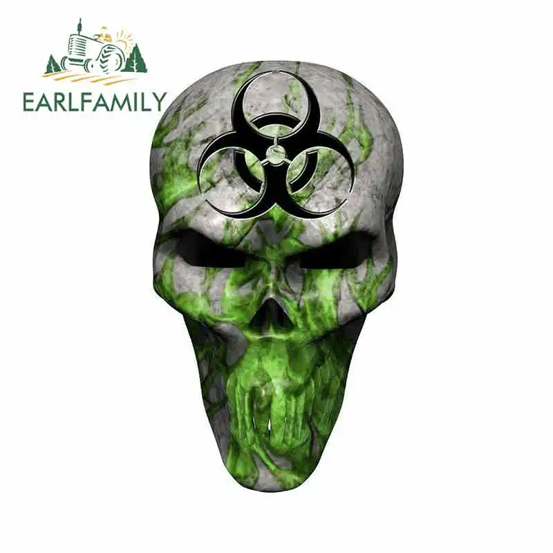 

EARLFAMILY 13cm x 13cm for Green Flame Bio Hazard Skull Anime Fine Decal Funny Car Stickers Vinyl JDM Truck Graphics Accessories