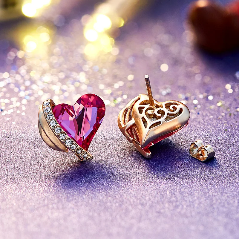 Cdyle, женские золотые серьги, украшенные розовыми кристаллами от Swarovski, ангел, красивые серьги-гвоздики, ювелирные изделия на День святого Валентина, подарки для любви