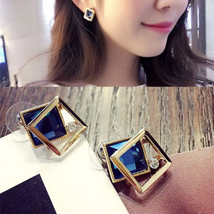

Korean Temperament Double-layer Square Crystal Earrings Versatile Fashion Long Earrings for Women Stud Earrings
