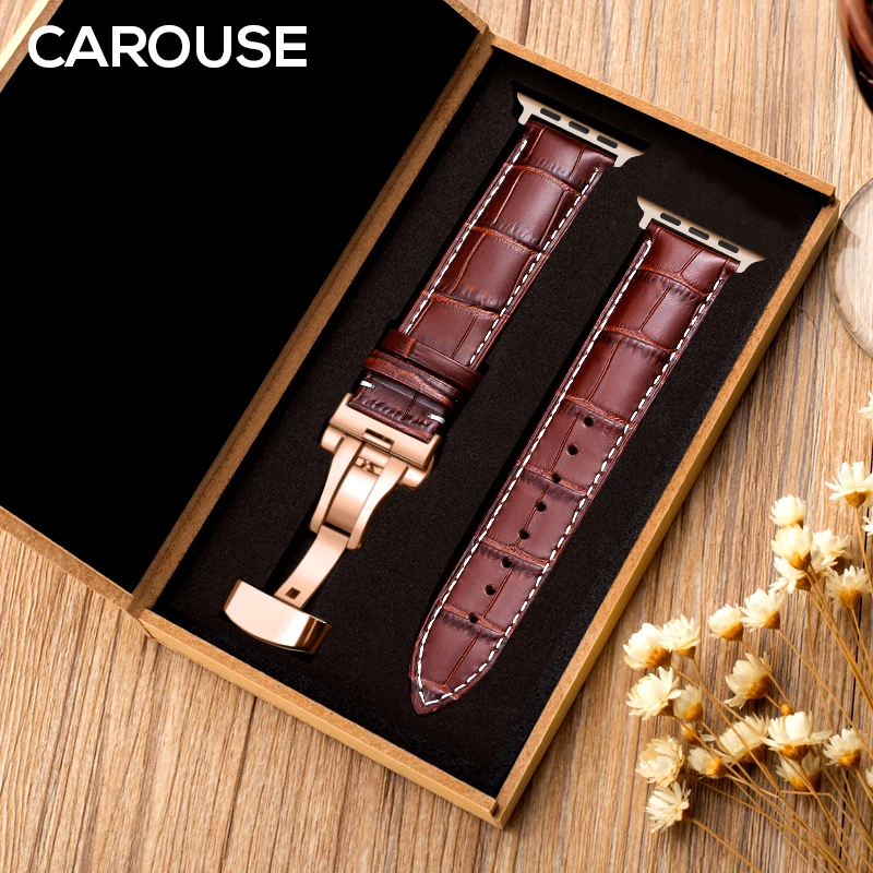 Genuine-Calfskin-Watchband Band-Series Leather-Strap Apple Watch Carouse 44mm 42mm