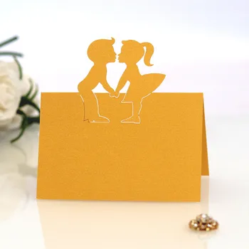 

100pcs Invitation Boy Girl Meeting Hollow Seat Card Laser Card Table Card Banquet Seat Wedding Party Decoration White Color 6Z