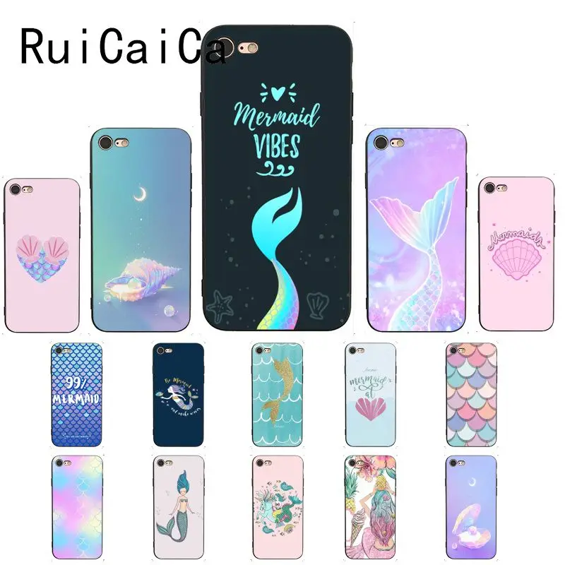 Ruicaica Русалка принцесса розовая ракушка черный ТПУ мягкий чехол для телефона iPhone 8