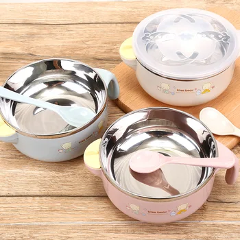 

Baby Stainless Steel Thermal Bowl Toddler Tableware Dinnerware Suction Bowl With Spoon Kids Safety Dinner Feeding Bowls Dishes