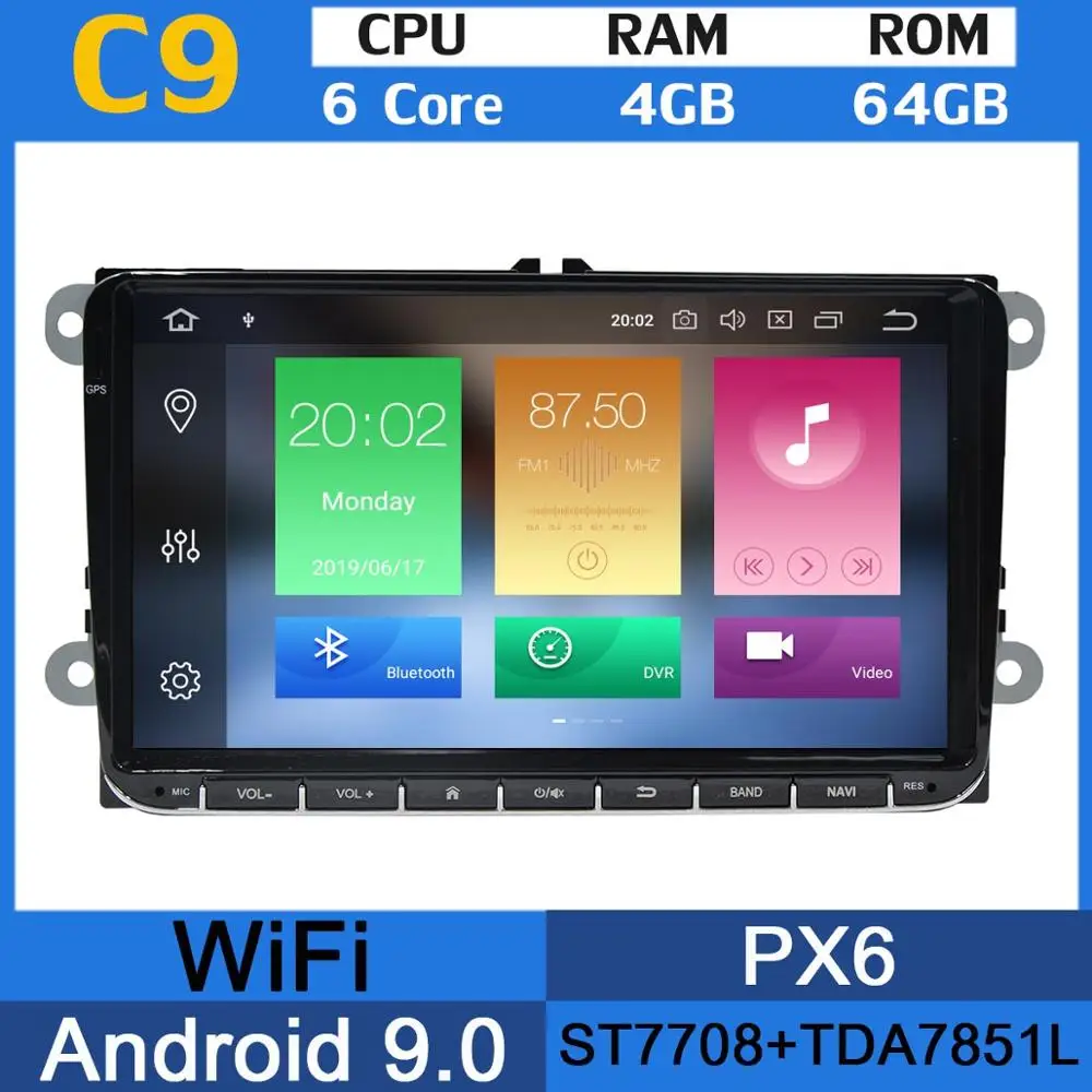 " Android 9,0 PX6 4 Гб+ 64 ГБ Автомобильный DVD gps радио плеер для VW Passat CC Polo GOLF 5 6 блок EOS T5 Sharan Jetta Tiguan Seat Altea - Цвет: 6Core 4G RAM 64G GB