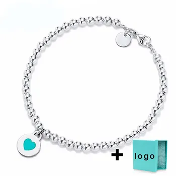 

SL TFB Rllen Original 925 Sterling Silver Blue Heart Lettering Bead Bracelet with Original Logo Jewelry Wholesale.