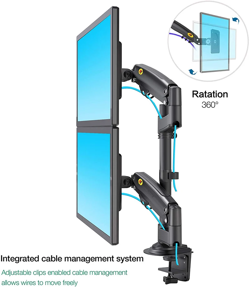 Nb H180 22"32"double Monitor Desk Holder Arm Gas Spring Full Motion