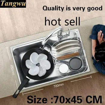 Buy Free Shipping Standard Kitchen Single Trough Sink Big 304 Food-grade Stainless Steel Wash The Dishes Luxury Hot Sell 70x45 CM